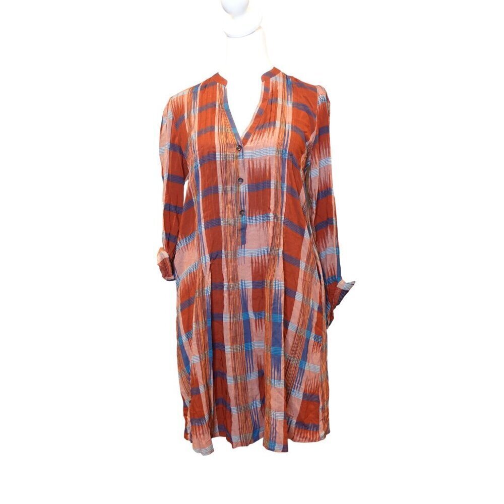TYLHO Anthropologie Rayon sao paulo red plaid tunic shirt dress Women's size XS - Picture 2 of 9